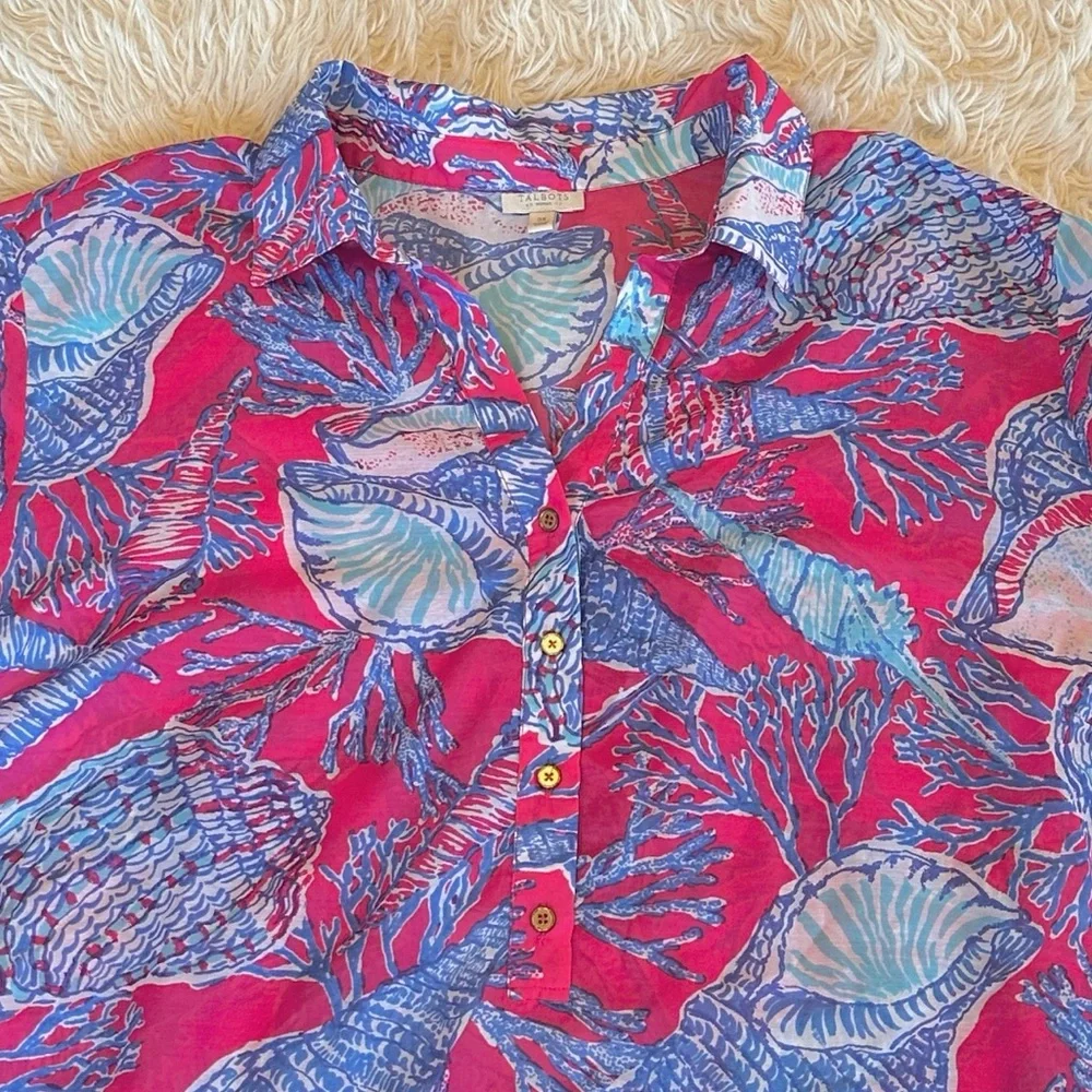 Talbots pink & blue seashell sheer swim beach coverup 3X - Picture 4 of 13